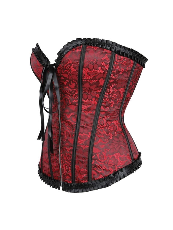 Women's Gothic Pattern Zip Party Clubwear Plus Size Corset Bustiers Red XS