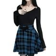 thumbnail image 1 of Women's Gothic Punk Plaid Pleated High Rise A-line Flare Mini Skirt Blue M, 1 of 7