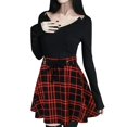 thumbnail image 1 of Women's Gothic Punk Plaid Pleated High Rise A-line Flare Mini Skirt Red XXL, 1 of 7
