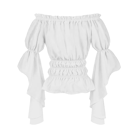 Women's Gothic Renaissance Blouse Off Shoulder Long Bell Sleeve Smocked Waist Peplum Top Pirate Vampire Costume Shirt for Halloween Masquerade Party