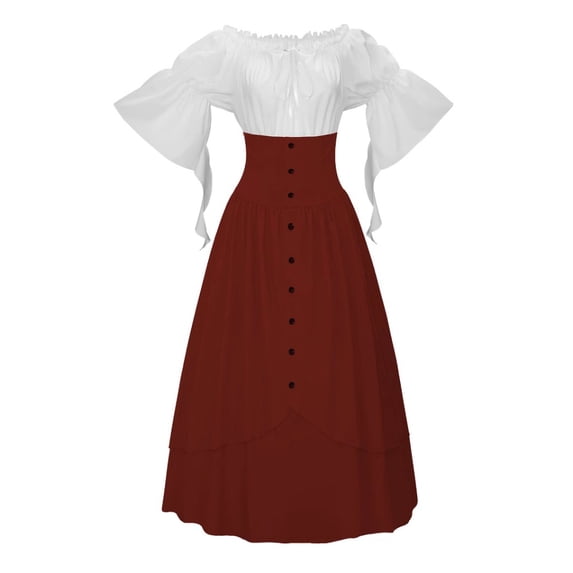 Women’s Gothic Renaissance Style Top and High Waist Button Skirt Two Piece Outfit
