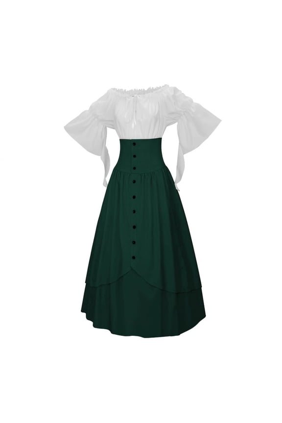 Women’s Gothic Renaissance Style Top and High Waist Button Skirt Two Piece Outfit