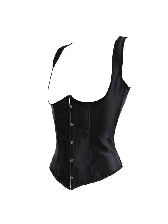 Women's Gothic Satin Plus Size Underbust Corset Top with Shoulder Strap Black M