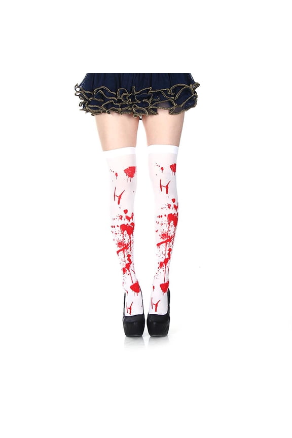 Women's Gothic Skeleton Knee Socks, Black Bone Pattern Bloodstain Halloween Socks