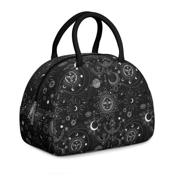 Women's Gothic Starry Night Lunch Box - Moon & Stars Constellation Design, Insulated Reusable Leakproof Cooler Tote with Adjustable Shoulder Strap for Work, School, Picnic & Camping