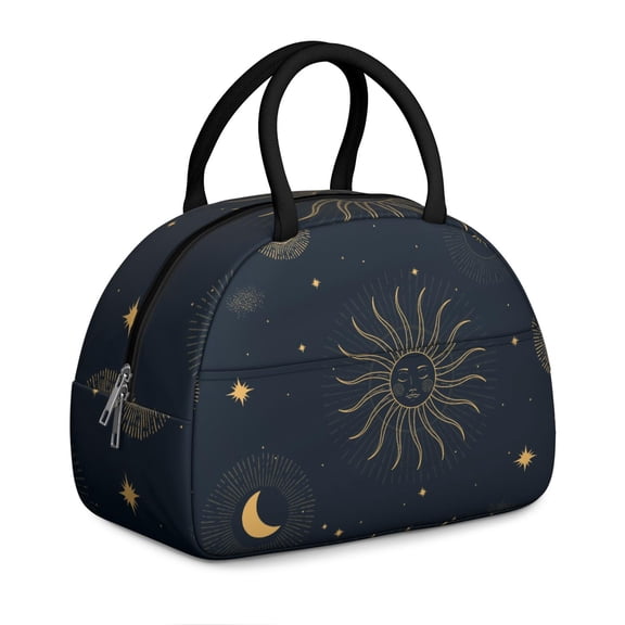 Women's Gothic Starry Night Lunch Box - Moon & Stars Constellation Design, Insulated Reusable Leakproof Cooler Tote with Adjustable Strap & Zipper Closure