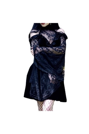 Women’s Gothic Steampunk Dress Emo Alt Velvet Lace Halter Neck Vintage Goth Dress Renaissance Party Cosplay Dress