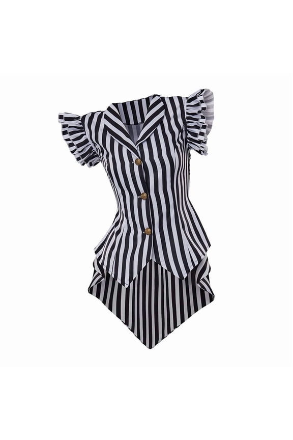 Women's Gothic Steampunk Style Victorian Punk Coat Striped Lapel Jacket Fashion Wear