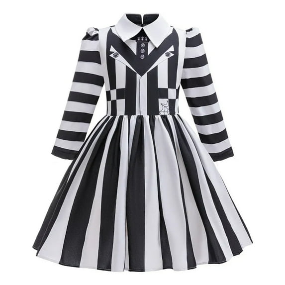 Women's Gothic Striped Dress - Black & White Dramatic Costume