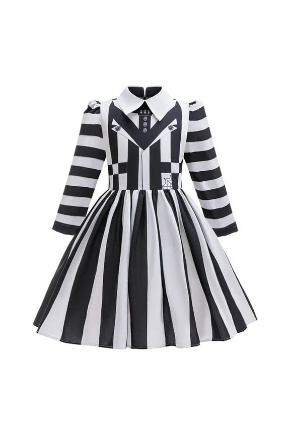 Women's Gothic Striped Dress - Black & White Dramatic Costume