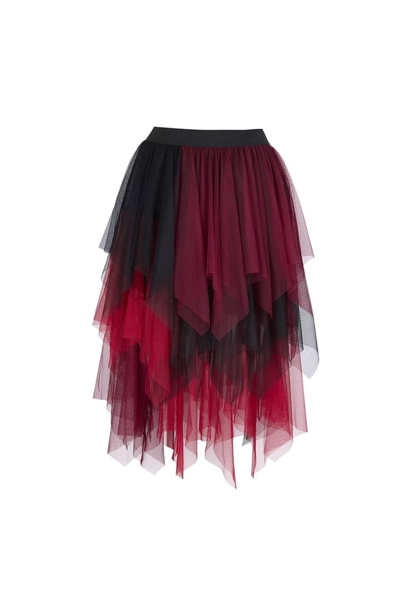Women's Gothic Tulle Skirts Mesh Layered Asymmetrical Skirt Black Red 7XL