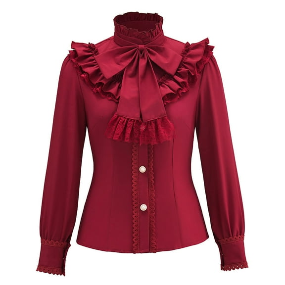 Women's Gothic Victorian Blouse Elegant Vintage Long Sleeve Lotus Ruffle Shirt