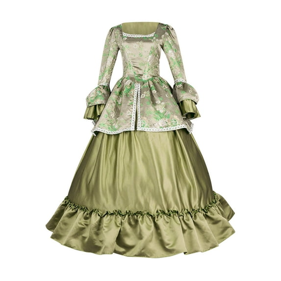 Women's Gothic Victorian Dress Halloween Lolita Long Sleeve Witch Dress Renaissance Ruffle Hem Dress Ball Gown