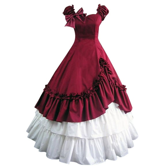 ZQUUVOU Women's Gothic Victorian Dress Vintage Civil War Ball Gown Masquerade Dresses A-Red