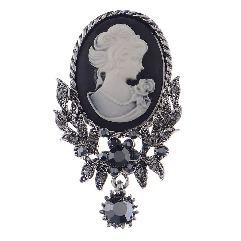 Women's Gothic Victorian Maiden Black Cameo Pendant Drop