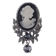 Womens Gothic Victorian Maiden Black Cameo Pendant Drop Rhinestone Crystal Charm Brooch Pin
