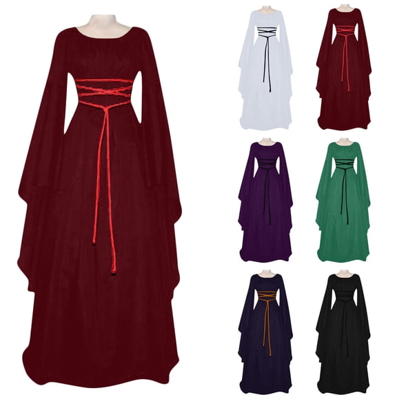 Women's Gothic Witch Lace Up Long Gown Batwing Sleeve Flowy Renaissance Faire Cosplay Costume White M