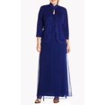 thumbnail image 1 of Alex Evenings Women's Plus Size Long Dress with Mandarin Neckline Jacket, Electric Blue, 20W, 1 of 5