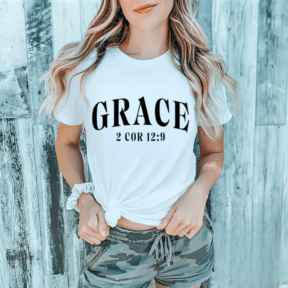 Women's Grace T Shirt Christian Faith, 2 Corinthians 12:9 Bible Verse Short Sleeve Tops, Sufficient Grace Inspirational Apparel