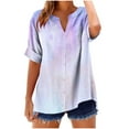 thumbnail image 1 of Women's Gradient Button Down Shirts Fold Short Sleeve Business Casual Tops V Neck Summer T Shirts Dressy Work Blouses, 1 of 5