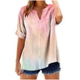 thumbnail image 1 of Women's Gradient Button Down Shirts Fold Short Sleeve Business Casual Tops V Neck Summer T Shirts Dressy Work Blouses, 1 of 5