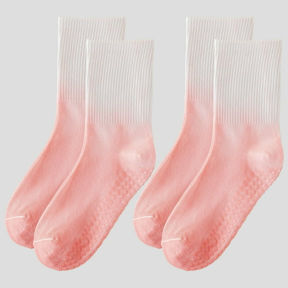 Women's Gradient Color Athletic Crew Socks Non Slip Silicone Cushioned Sole for Yoga Jogging 2 Pairs - Pink