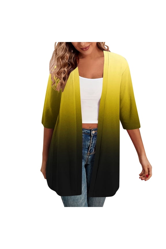 Women's Gradient Color Draped Front Open Cardigan Casual Half Sleeve Lightweight Cardigan Sweaters Duster 2024