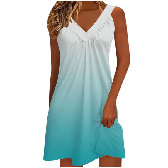 Women’s Gradient Color Dress V Neck Stretch Sundresses Mini 2026 Dress for Women Casual Slip Dresses Smocked Formal Dresses Vacation Beach Outfit