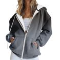 thumbnail image 1 of Women's Gradient Color Full Zip Hooded Sweatshirt, Soft Breathable Long Sleeve Pullover for Spring Autumn Casual Wear, Streetwear Fashion and Daily Comfort Black L, 1 of 6