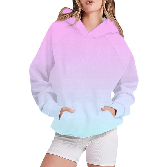 Women's Gradient Color Hooded Sweatshirt with Pocket, Oversized Fleece Pullover, Soft Breathable Casual Streetwear for Autumn Winter, Beach Vacation and All Season Daily Comfort Wear Pink M