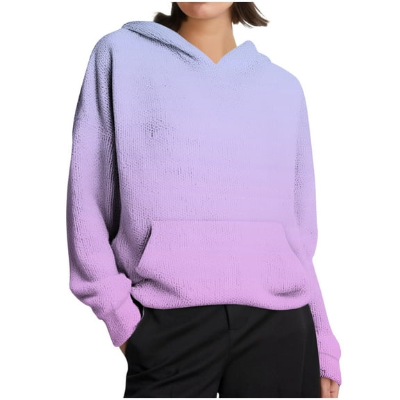 Women's Gradient Color Hoodies Long Sleeve Hood Sweatshirts Loose Trendy Sweater Casual Hoodie With Kangaroo Pocket (XL, Purple)