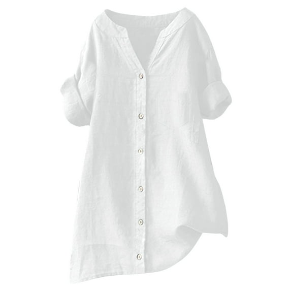 Women's Gradient Color Round Neck T-Shirt - Trendy Short Sleeve Casual Tee Soft Stretch Fabric for Streetwear & Summer Outfits, White Loose Button Shirt Top Stand Solid Color Sleeve Collar Casual