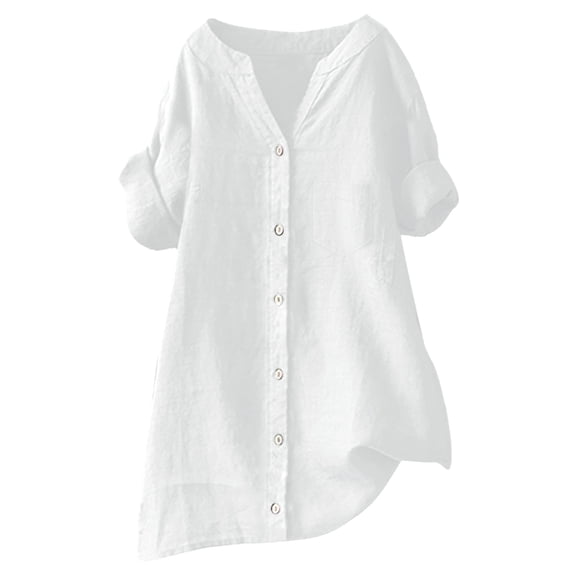 Women's Gradient Color Round Neck T-Shirt - Trendy Short Sleeve Casual Tee Soft Stretch Fabric for Streetwear & Summer Outfits, White Loose Button Shirt Top Stand Solid Color Sleeve Collar Casual