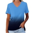 thumbnail image 1 of Women's Gradient Color Short Sleeve Loose Fit Flowy Tunic Tops Dressy Casual Tops for Lady Comfy Casual Shirts Vintage V Neck Blouse Fashion 2024 Summer Clothes for Teen Girls Blue T Shirts XL, 1 of 5