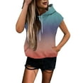 thumbnail image 1 of Women's Gradient Color Sleeveless Hoodie, Lightweight Breathable Drawstring Hooded Athletic Top with Front Pocket for Summer Workouts, Gym Wear and Street Fashion Blue L, 1 of 5