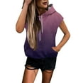 thumbnail image 1 of Women's Gradient Color Sleeveless Hoodie, Lightweight Breathable Drawstring Hooded Athletic Top with Front Pocket for Summer Workouts, Gym Wear and Street Fashion Purple XL, 1 of 5