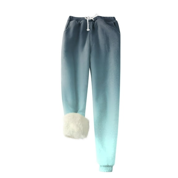 Women's Gradient Color Sweatpants with Furry Cuffs, Drawstring Waist, Comfortable Casual Joggers