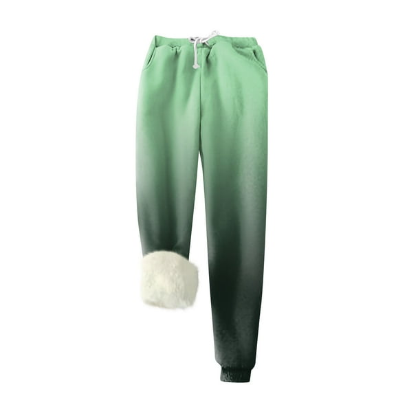 Women's Gradient Color Sweatpants with Furry Cuffs, Drawstring Waist, Comfortable Casual Joggers