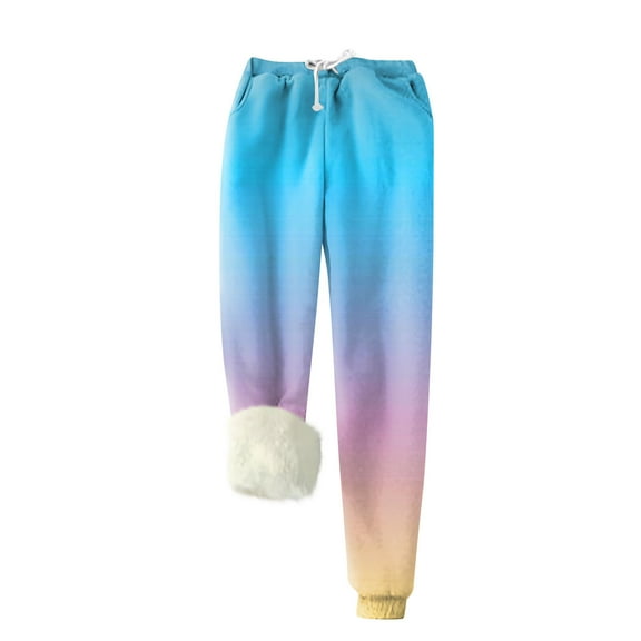 Women's Gradient Color Sweatpants with Furry Cuffs, Drawstring Waist, Comfortable Casual Joggers