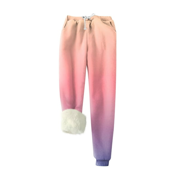 Women's Gradient Color Sweatpants with Furry Cuffs, Drawstring Waist, Comfortable Casual Joggers