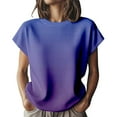 thumbnail image 1 of Women's Gradient Color Transition Knit Short Sleeve Top, Soft Stretchy Crew Neck Pullover Sweater with Breathable Comfort for Casual Daily Wear, Spring Summer Fashion and Versatile Layering Blue S, 1 of 6