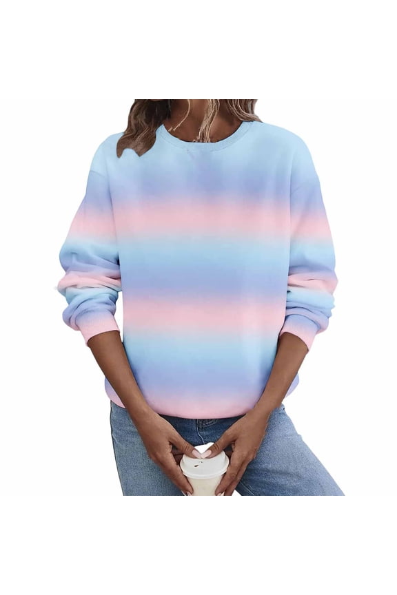 Women's Gradient Crewneck Sweatshirt: Cloud-Touch Pullover Top - Long Sleeve Relaxed Fit Round Neck Casual Fall Loungewear Minimalist Comfort