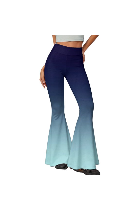 Women's Gradient Flare Yoga Pants, Ombre High Waisted Bell Bottom Leggings, Slim Fit Wide Flare Trousers for Dance and Lounge