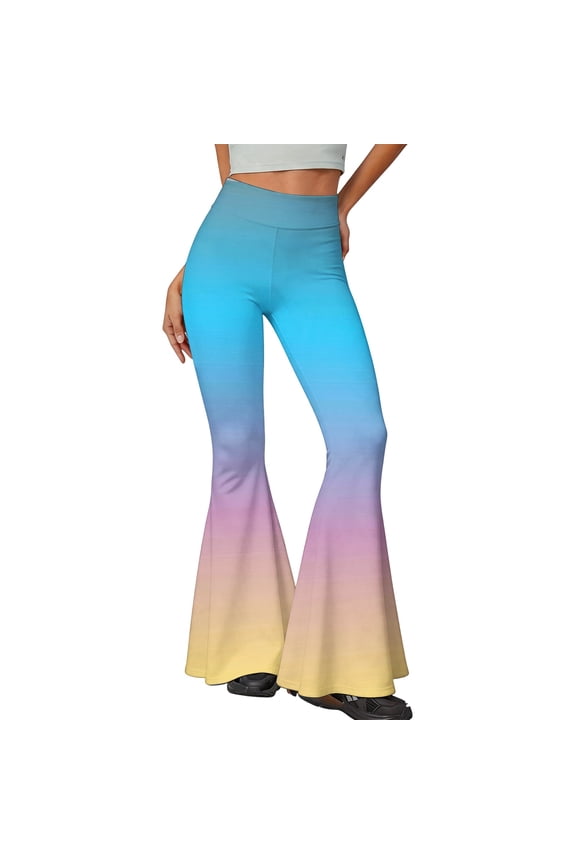 Women's Gradient Flare Yoga Pants, Ombre High Waisted Bell Bottom Leggings, Slim Fit Wide Flare Trousers for Dance and Lounge