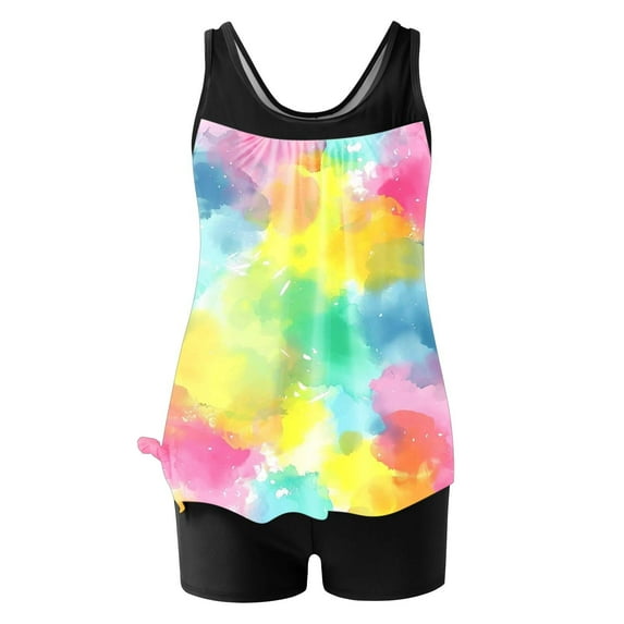 Women's Gradient Floral Blouson Tankini Set - High Waisted Shorts & Loose Top, Tummy Control Two Piece Swimwear with Boyshorts