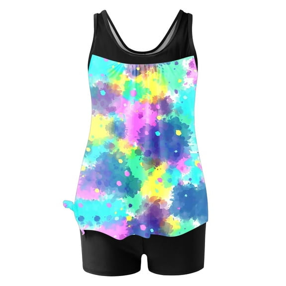 Women's Gradient Floral Blouson Tankini Set - High Waisted Shorts & Loose Top, Tummy Control Two Piece Swimwear with Boyshorts