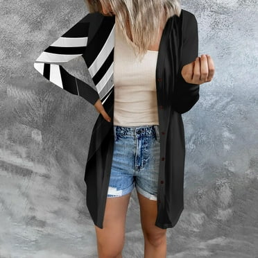 Women's Gradient Long Sleeve Cardigan, Casual Button-Down Knit Sweater, Lightweight Open Front Outerwear