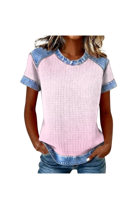 Women's Gradient Ombre Short Sleeve T-Shirt, Crew Neck Color Transition Tee, Casual Soft Basic Top