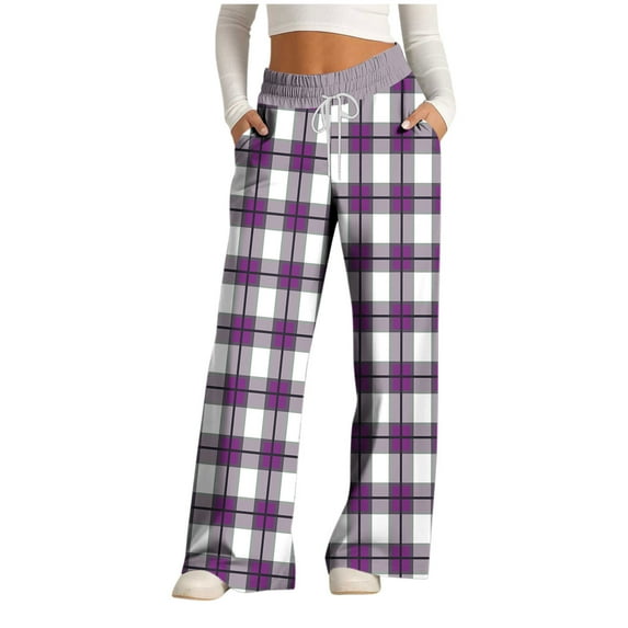Women's Gradient Printed Wide Leg Pants High Waisted Drawstring Casual Trousers with Pockets