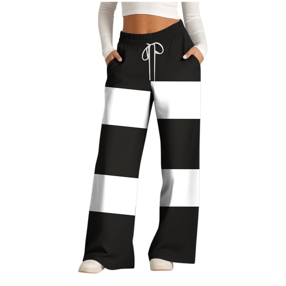 Women's Gradient Printed Wide Leg Pants High Waisted Drawstring Casual Trousers with Pockets